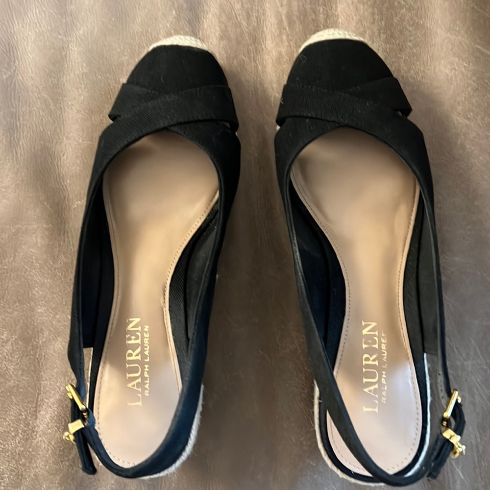 Ralph Lauren Espadrille wedges black canvas